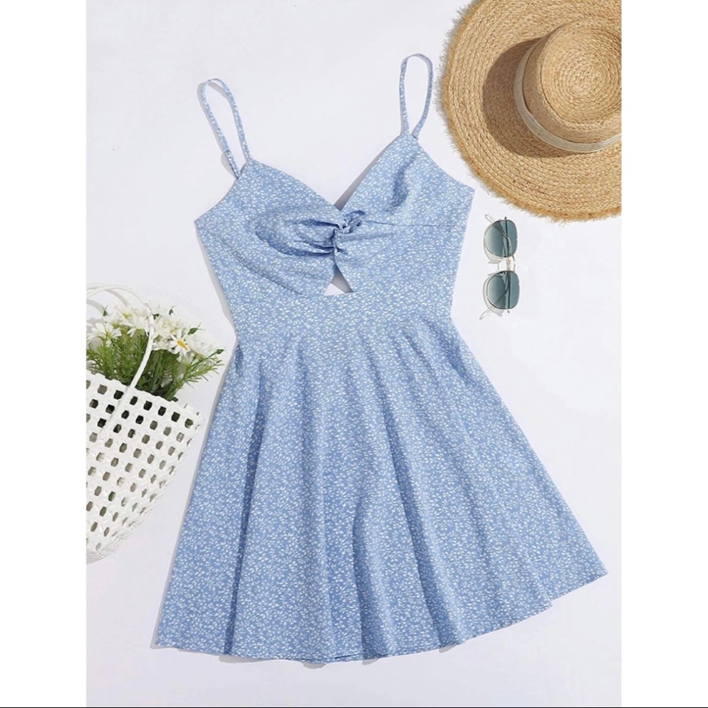 Boho Floral Print Twist Front Cami A Line Mini Dress